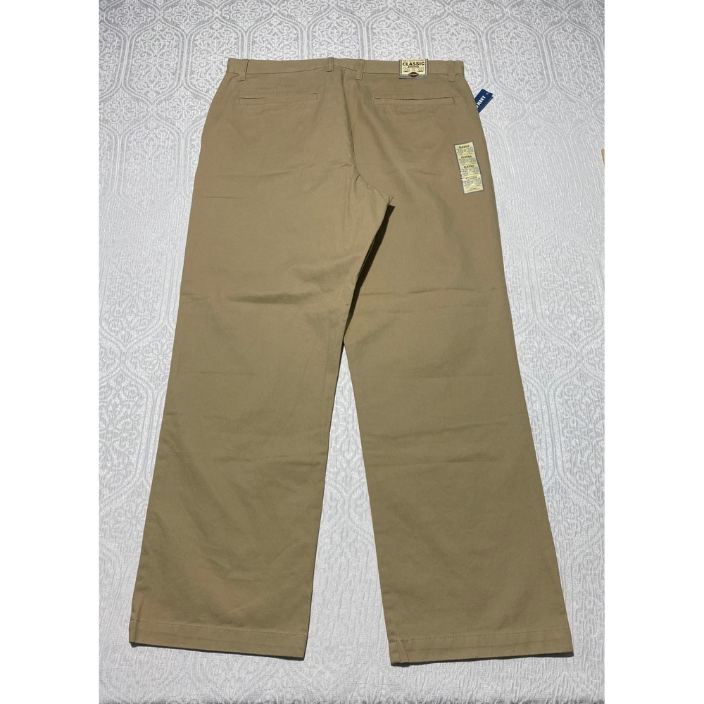 Old Navy Classic Khakis Mens‎ 36x30 Flat Front Straight Leg Tan Cotton Pants NWT